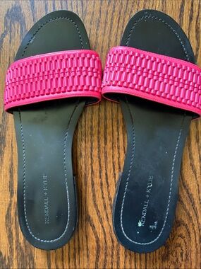 Kendall & Kylie Black Slide Sandals with Hot Pink Woven Strap